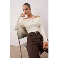 WOVCOR Women's Carmen Halter Neck Knit Sweater in Ecru | Size: Small