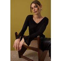 WOVCOR Women's Lightweight V-Neck Fine Knit Jumper in Black | Size: Small