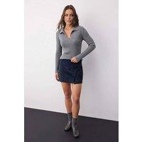 WOVCOR Women's Polo Collar Ribbed Knit Sweater in Grey | Size: Small