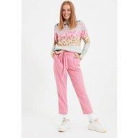 WOVCOR Women's Soft Textured Knit Sweater with Leopard Pattern in Stone | Size: Small