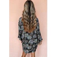 Everyday The Label Women's Black Floral Print Lapel Collar Loose Shirt Mini Dress | Size: XL
