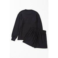 Everyday The Label Women's Black Corded MERRY Graphic Long Sleeve Top & Shorts Set | Size: XL