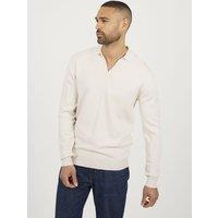 Brave Soul Men's Long Sleeve Knitted Trophy Neck Polo in Cream | Size: XL