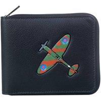 Mala leather Men's Spitfire Plane Aviation Zip Around Leather Wallet in Black