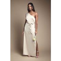 Oasis Women's by Coast One Shoulder Satin Maxi Bridesmaid Dress in Champagne | Size: 18