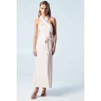 Oasis Women's Petite Cross Front Halter Neck Bridesmaid Midi Dress in Blush | Size: 18