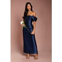 Coast Women's Honoured Petite Twill Bardot Column Midi Bridesmaid Dress in Navy | Size: 18