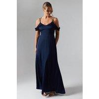 Coast Women's Wrap Cold Shoulder Strappy Satin Bridesmaid Dress in Navy | Size: 12