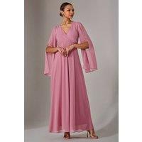 Jolie Moi Women's Chiffon Cap Sleeve Maxi Dress in Dusty Pink | Size: 18