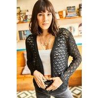 HOXTON GAL Women's Regular Fit Open-Knit Crochet Cardigan in Black | Size: Medium