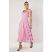 HOXTON GAL Women's Elegant A-Line Midi Dress with Sweetheart Neck & Straps in Pink | Size: 6