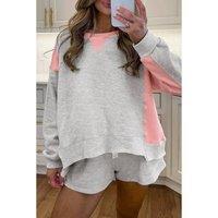 Everyday The Label Women's Light Grey Color Block Raw Hem Pullover & Casual Shorts Set | Size: Small