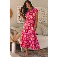 Everyday The Label Women's Strawberry Pink Geo Print V-neck Maxi Dress | Size: Medium