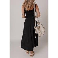 Everyday The Label Women's Black Sleeveless Scoop Neck Flared Split Midi Dress Midi Dresses | Size: Large