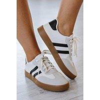 Everyday The Label Women's White Striped Lace-up Flat Sneakers Shoes | Size: 7