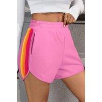 Everyday The Label Women's Bonbon Color Block Stripes Elastic High Waist Active Shorts in Bright Pink | Size: XL