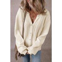 Everyday The Label Women's Apricot Pleated Sleeve Hollow Detail Button Sweater Cardigan in Peach | Size: Large