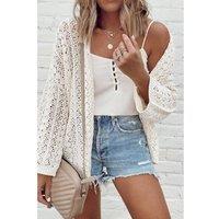 Everyday The Label Women's White Stylish Hollow Out Knit Drop Shoulder Cardigan | Size: XL