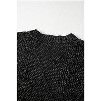 Everyday The Label Women's Black Cable Knit Drop Shoulder Loose Fit Sweater Dress | Size: Large