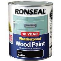 Ronseal 10 Year Weatherproof Wood Paint Black Satin 750Ml