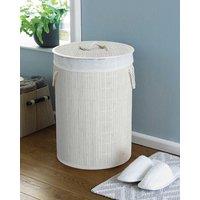 HomeSpace Direct Round Bamboo White Laundry Hamper