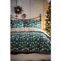Fusion 'Christmas Ornaments' Festive Print Duvet Cover Set in Green | Size: Single