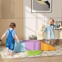 HOMCOM Soft Play 4-piece Climb & Crawl Foam Toddler Stairs & Ramp Colorful Children's Educational Software Activity Toys for Baby Preschooler