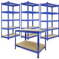 Monstershop 3 x 90cm Q-Rax Blue Metal Racking Units & Workbench | Size: 3 x 90 cm