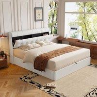 BTM Cream White PU 5ft King Hydraulic Bed with Headboard Storage