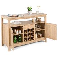 Gymax Kitchen Buffet Sideboard Farmhouse Cupboard Organizer With 9 Wine Rack in Natural