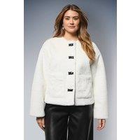 Wallis Women's Faux Fur Button Detail Coat in Ivory | Size: 10