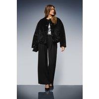 Wallis Women's Faux Fur Button Detail Coat in Black | Size: 20