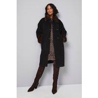 Wallis Women's Toggle Detail Faux Fur Collar Coat in Black | Size: 16