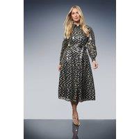 Wallis Women's Petite Glitter Spot Organza Shirt Midi Dress in Gold | Size: 8