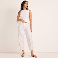 Lands' End Women's Barrel Leg Pleated Linen Trousers in White | Size: 12