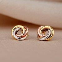 Posh Totty Designs Women's Mixed 9ct Gold Russian Ring Stud Earrings