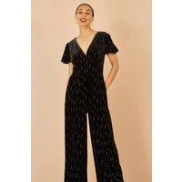 Yumi Women's Black Foil Print Velvet Jumpsuit | Size: 12