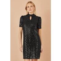 Yumi Women's Black Sequin Tunic Dress with Pattern & a Keyhole Neckline | Size: 8
