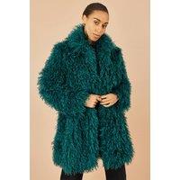 Yumi Women's Teal Luxe Long Hair Fur Coat | Size: 10