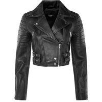 TruClothing Women's Real Leather Short Cropped Length Brando Style Biker Jacket in Black | Size: 16