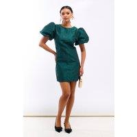 Needs No Label Women's Green Jacquard Puff Sleeve Mini Dress | Size: 16