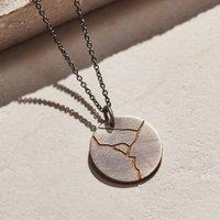 Posh Totty Designs Men's Oxidised Silver Kintsugi Disc Necklace