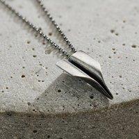 Posh Totty Designs Men's Oxidised Sterling Silver Paper Plane Necklace