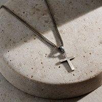 Posh Totty Designs Men's Sterling Silver Personalised Small Cross Pendant Necklace | Size: Standard