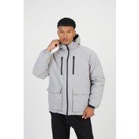 Brave Soul Men's Padded Hooded Jacket in Light Grey | Size: Small