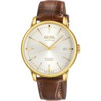 Gevril Men's Mulberry Swiss Automatic Silver Dial Brown Handmade Leather Watch