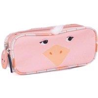 Les Deglingos 2-Zip Animal Face Pencil Case - Pomelos the Ostrich in Light Pink