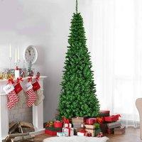 Shatchi Pre-Lit Artificial Slim Christmas Green Pencil Tree Warm White LEDs Pointed Tips with Metal Stand | Size: 5ft