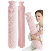 Keplin Extra Long Hot Water Bottle 2L with Fleece Cover, Black in Pink