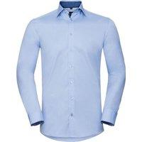 Russell Collection Men's Long Sleeve Contrast Herringbone Shirt in Light Blue